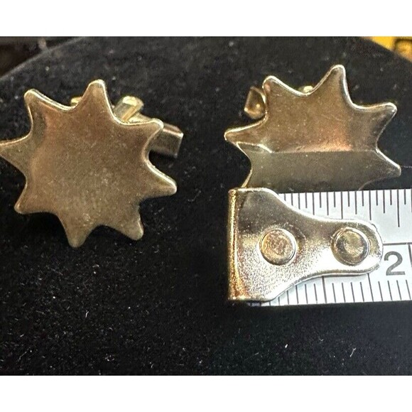 Silver Tone Cufflink lot of 2 Toggle Back 8 point Star burst Rectangle ridge - Picture 7 of 12